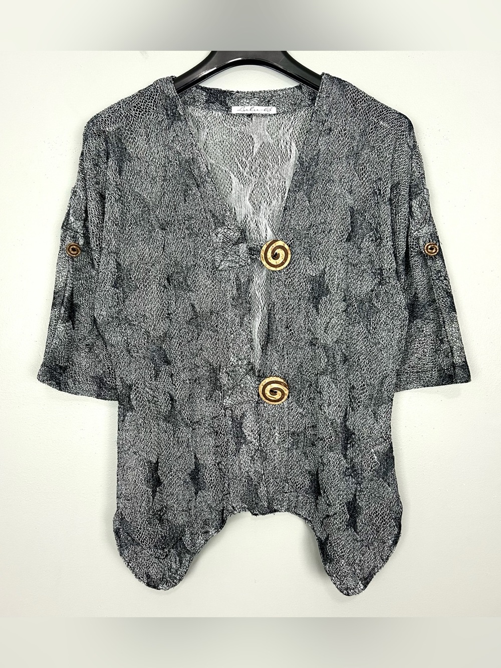 Lulu-B Mesh Netting Cardigan Sweater Women’s Size L Beach Coastal Nautical Stars